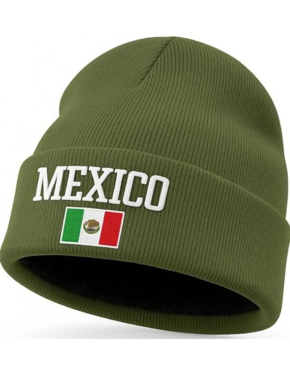 Fleece Lined Mexico Beanie Hat, Green